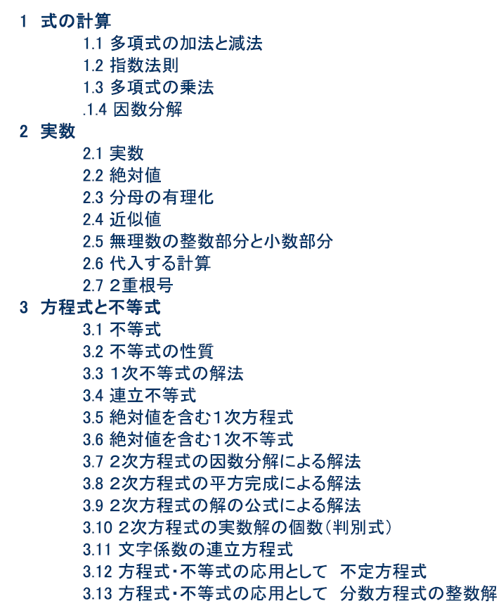 数学１基礎　学習内容